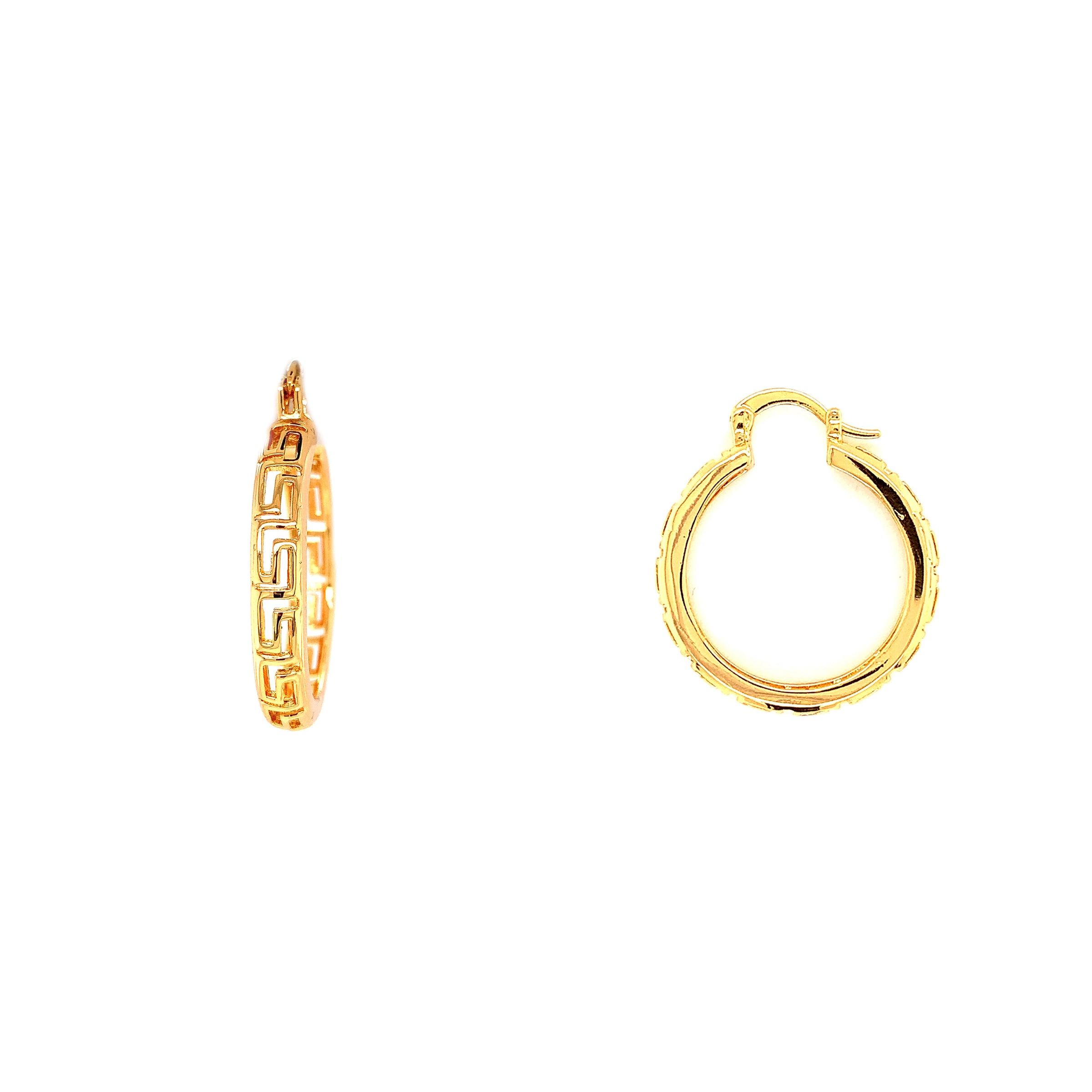 Greek Pattern Hoops 31mm - Gold Filled 