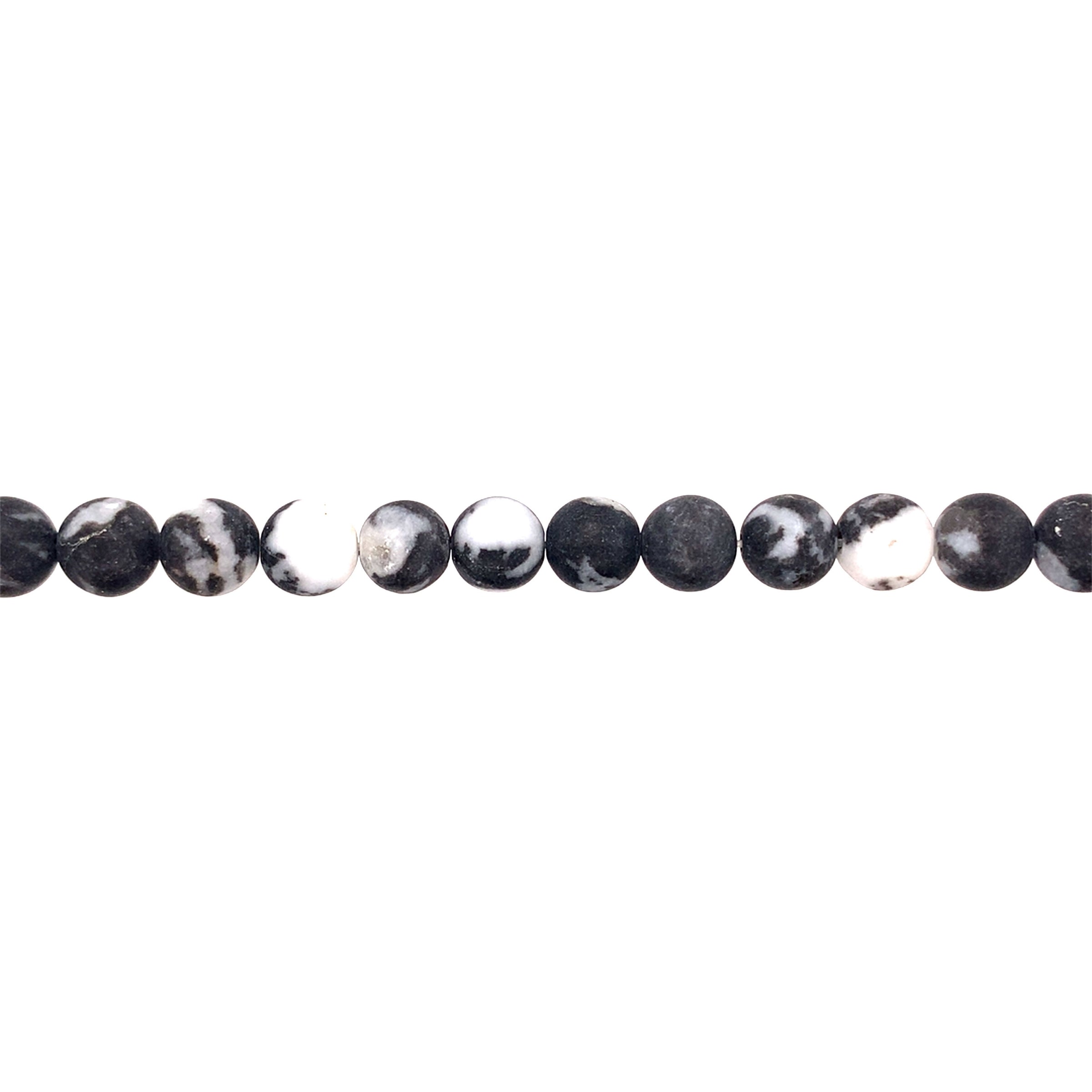 Matte Black & White Jasper - Round 8mm