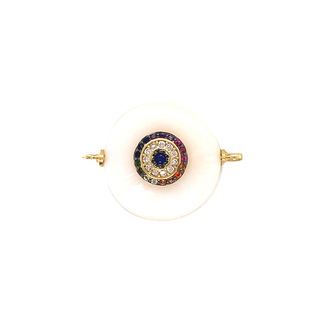 Multicolor Evil Eye Pearl Connector 27mm - Gold Plated