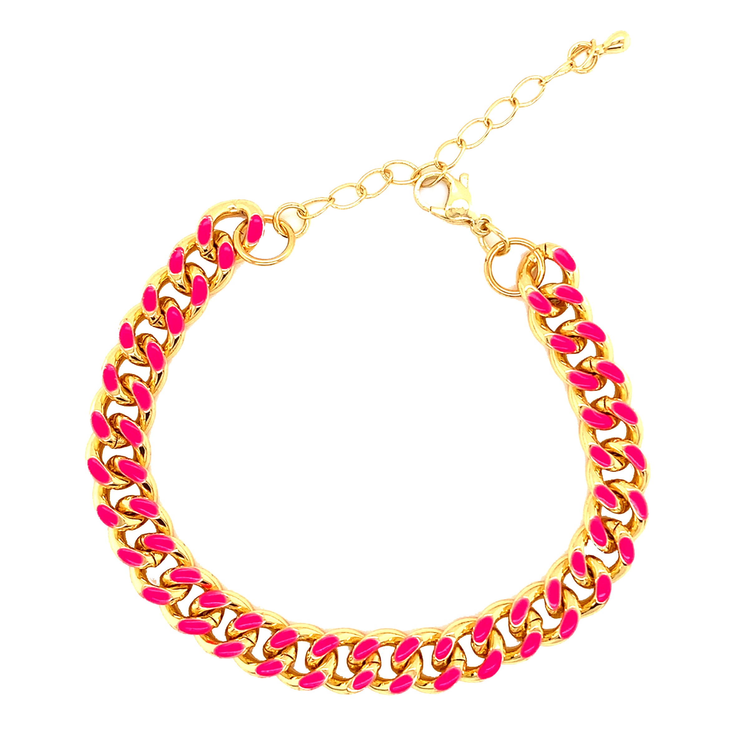 Neon Pink Enamel Curb Bracelet - Gold Plated
