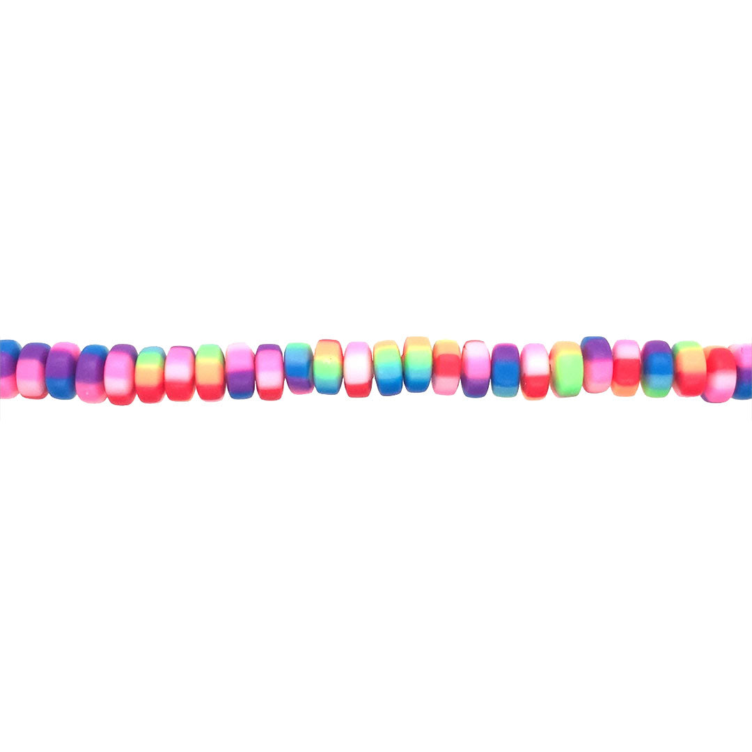 Rainbow Polymer Clay Rondelle Beads 7mm