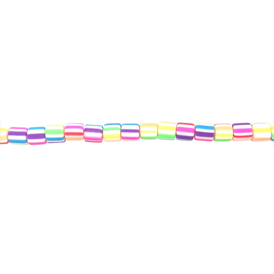 Rainbow Polymer Clay Tube Beads 6mm
