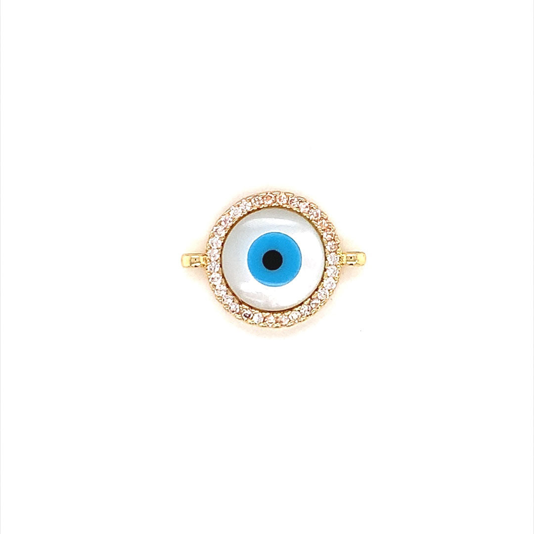 Shell Pearl Circle Evil Eye Connector 19mm - Gold Plated
