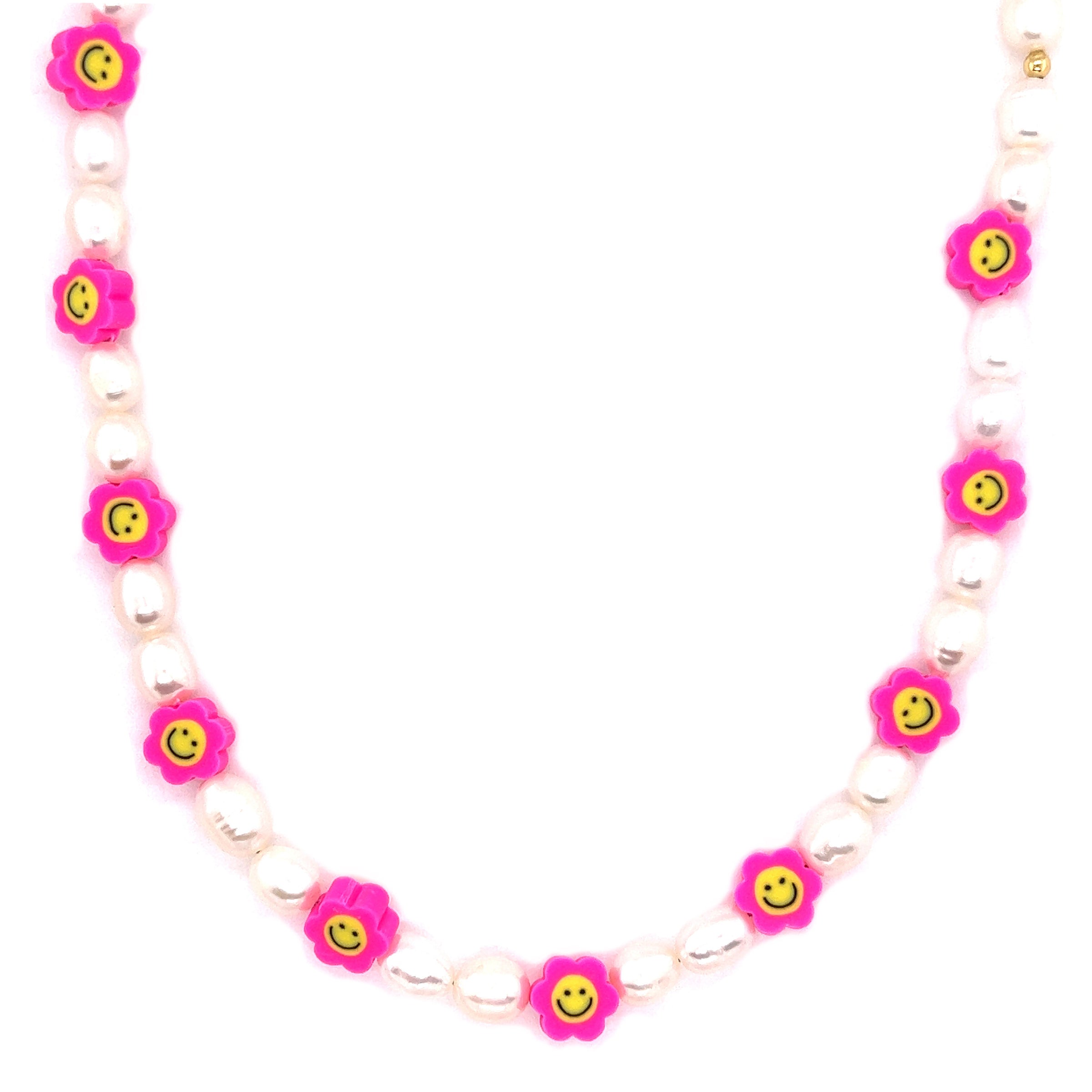 16" Freshwater Pearl & Smiley Flower Necklace with 2" Extension