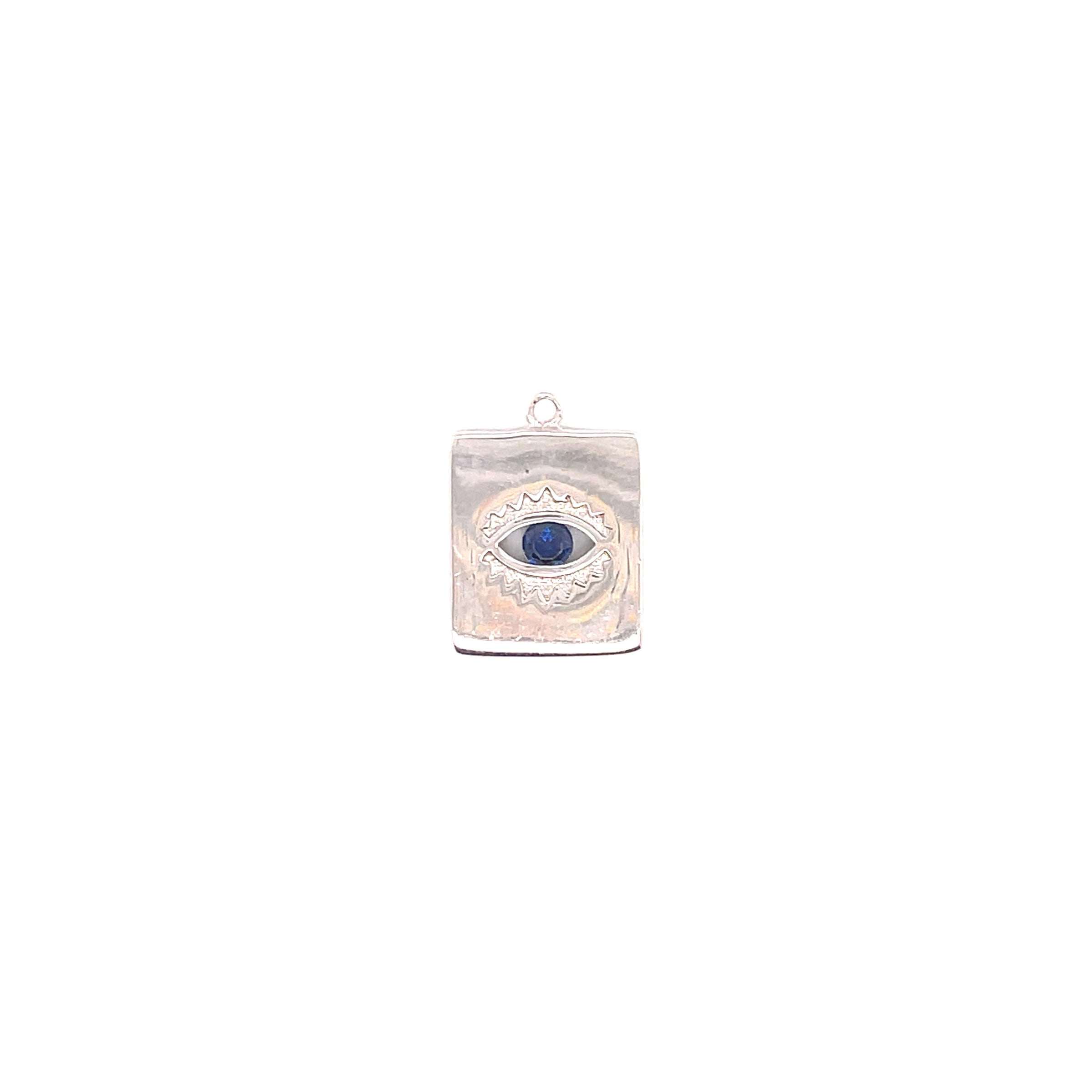 Square Plate Evil Eye Charm 13mm - Silver Plated