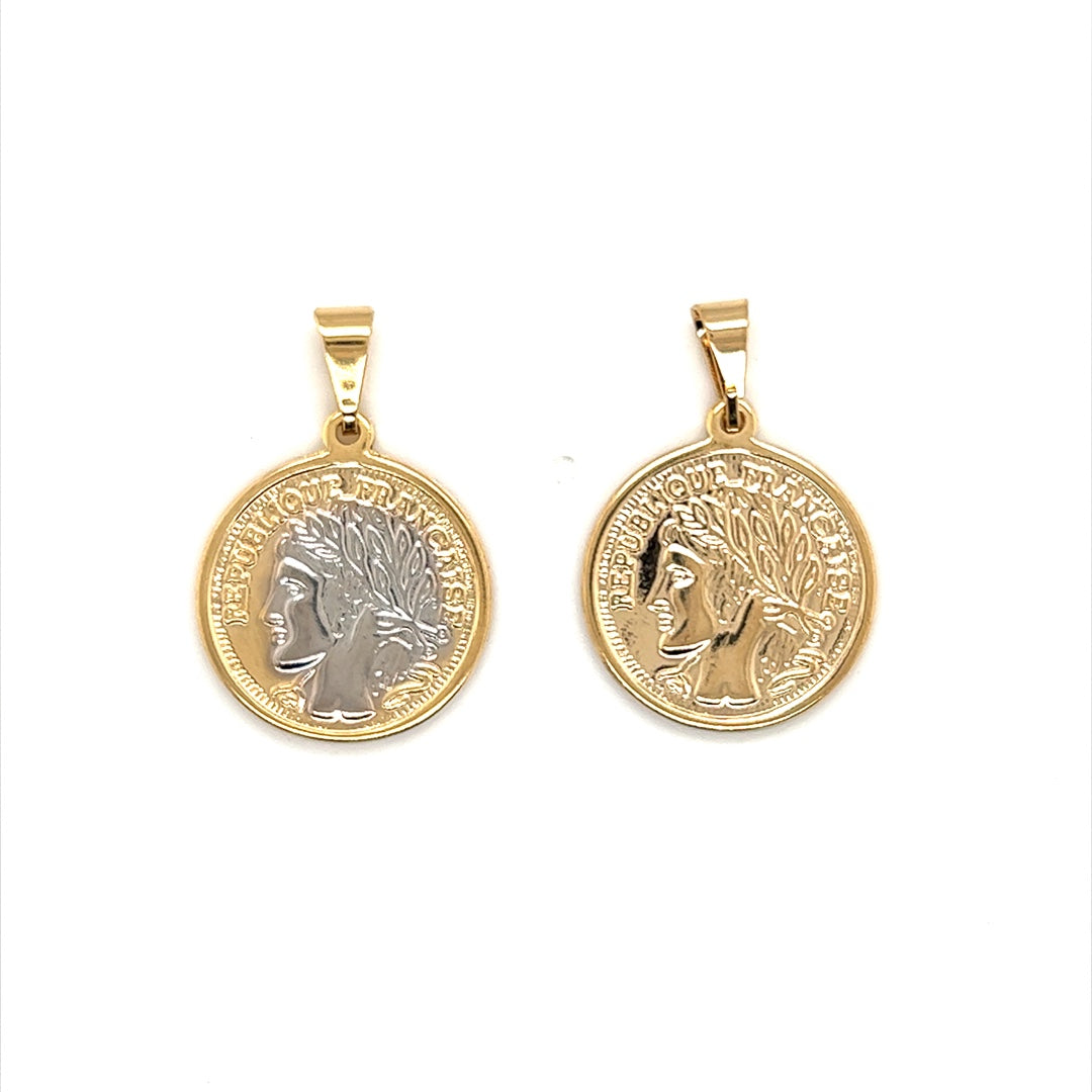 Two Tone Coin Pendant 23mm - Gold Filled