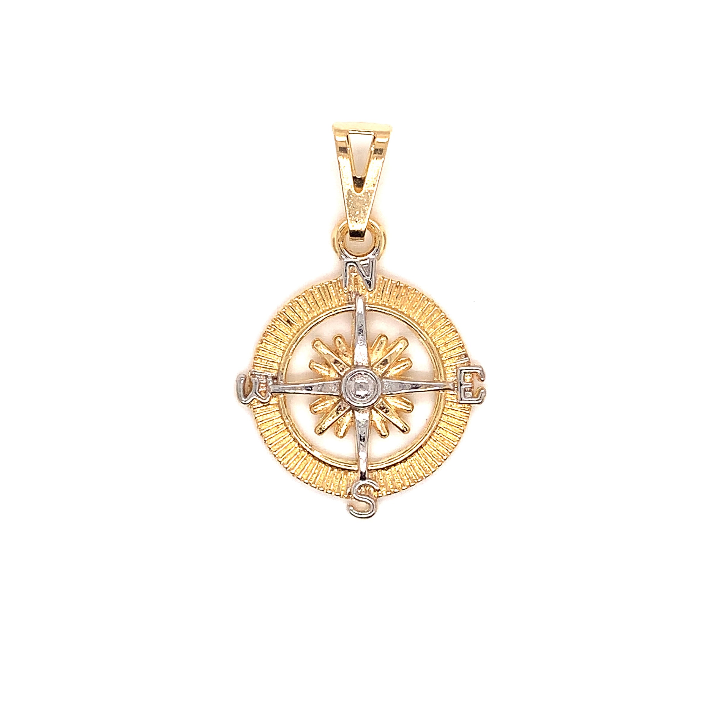 Two Tone Compass Pendant 22mm - Gold Filled