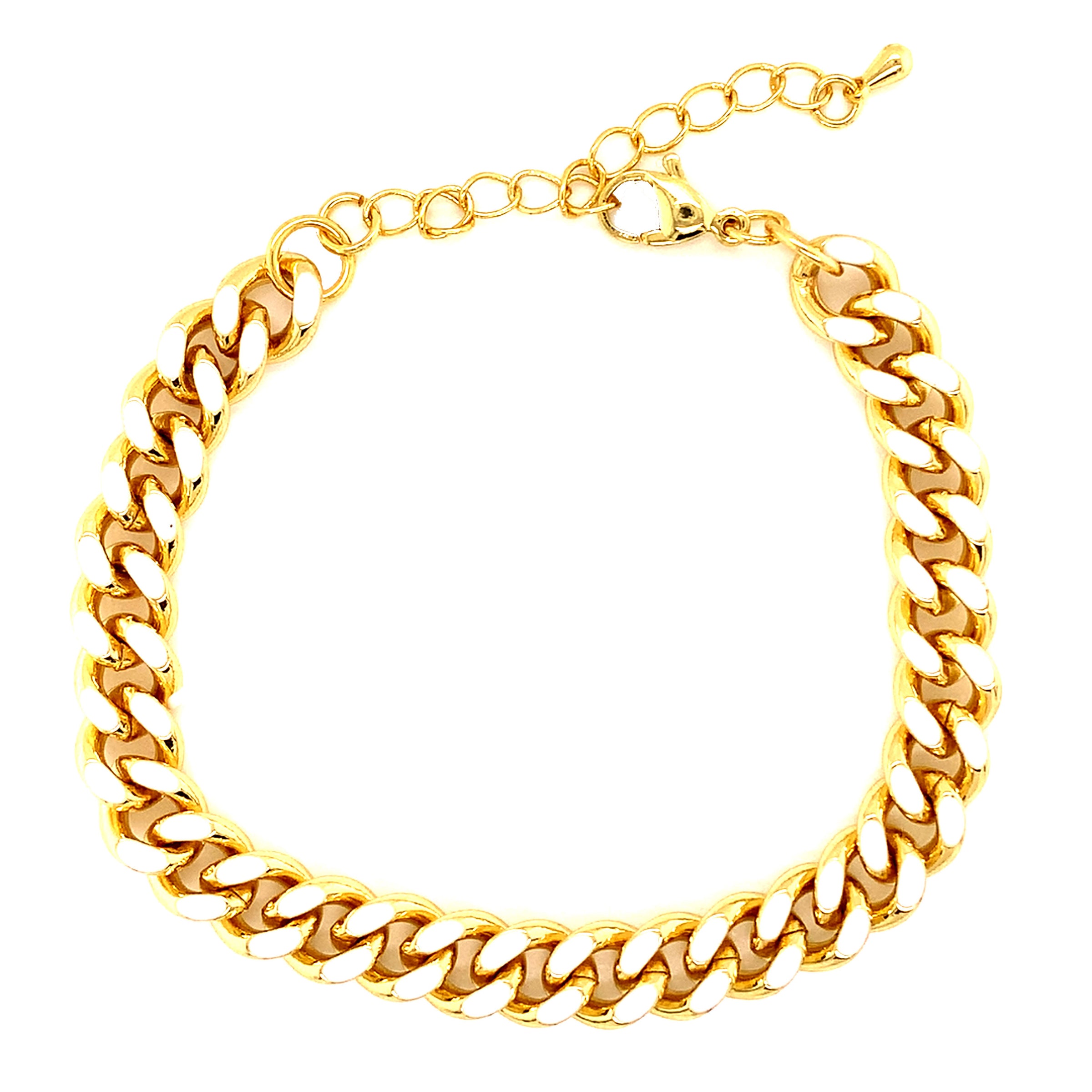 White Enamel Curb Bracelet - Gold Plated