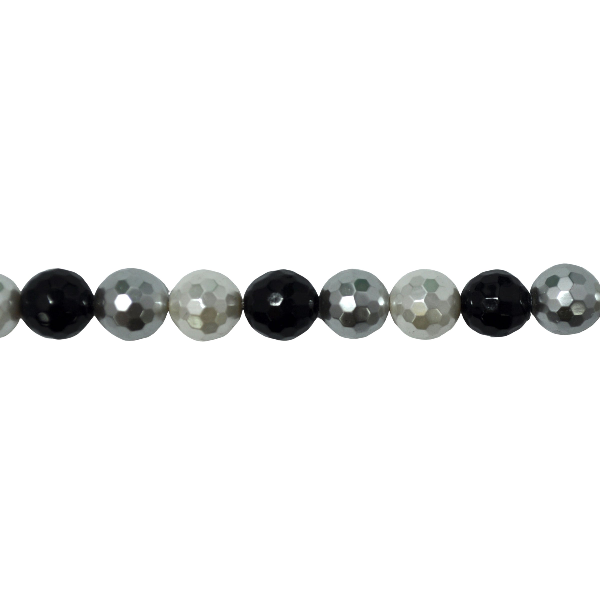 White/Silver/Black Shell Pearl Faceted Beads 10mm