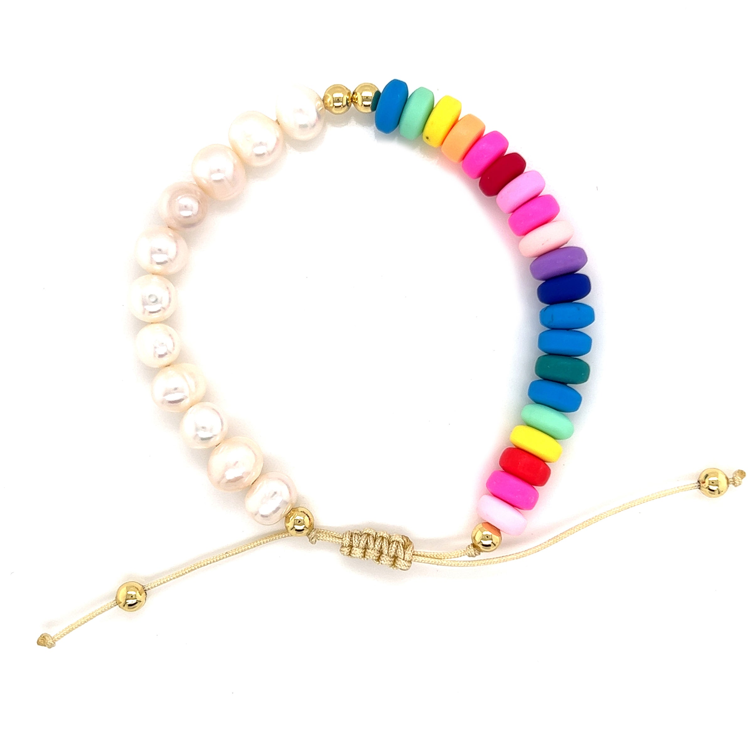 Freshwater Pearl & Multicolor Clay Macrame Bracelet