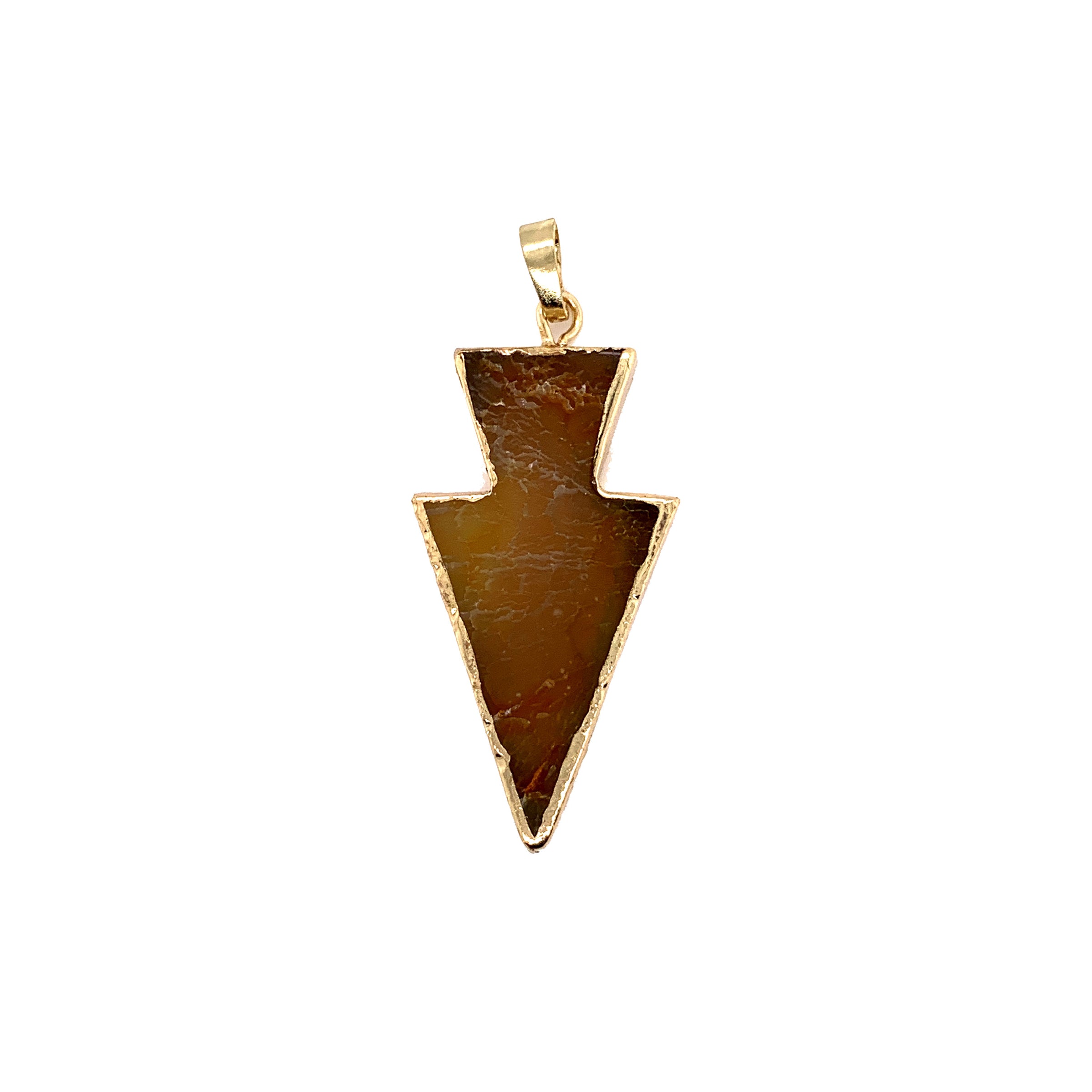 Yellow Agate Slice Arrowhead Pendant