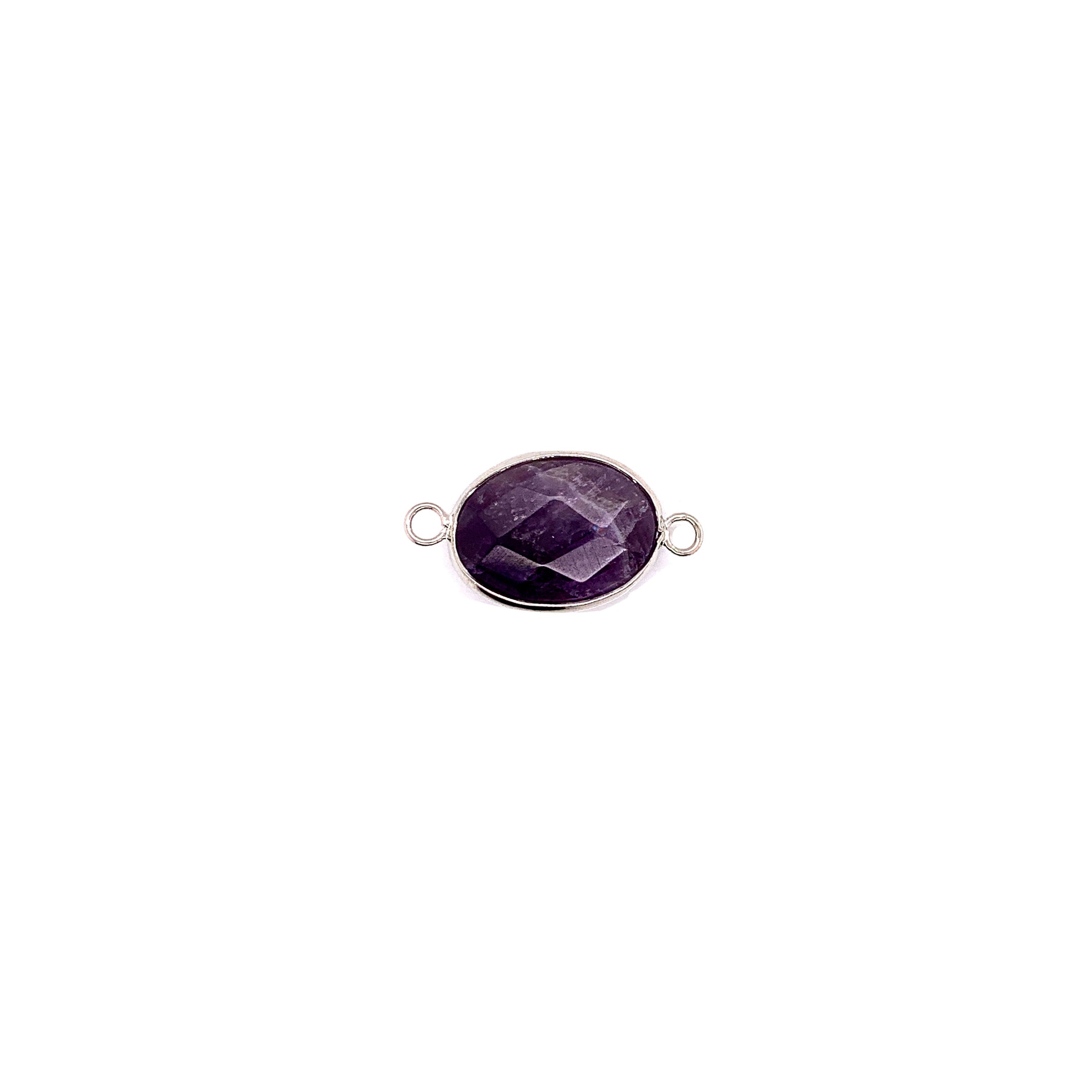 13x18mm Amethyst Gemstone Connector - Silver Plated