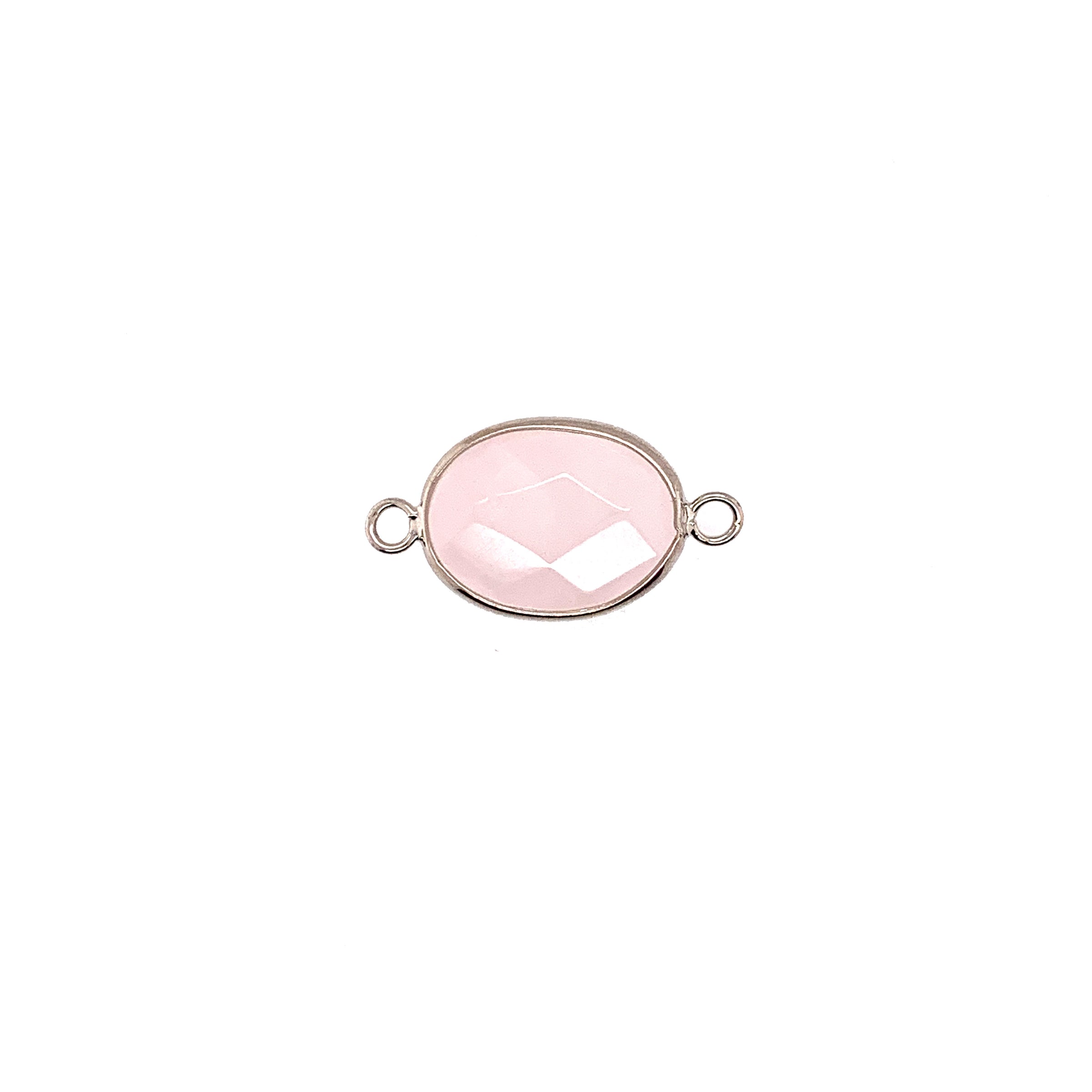 13x18mm Rose Quartz Gemstone Connector - Silver Plated