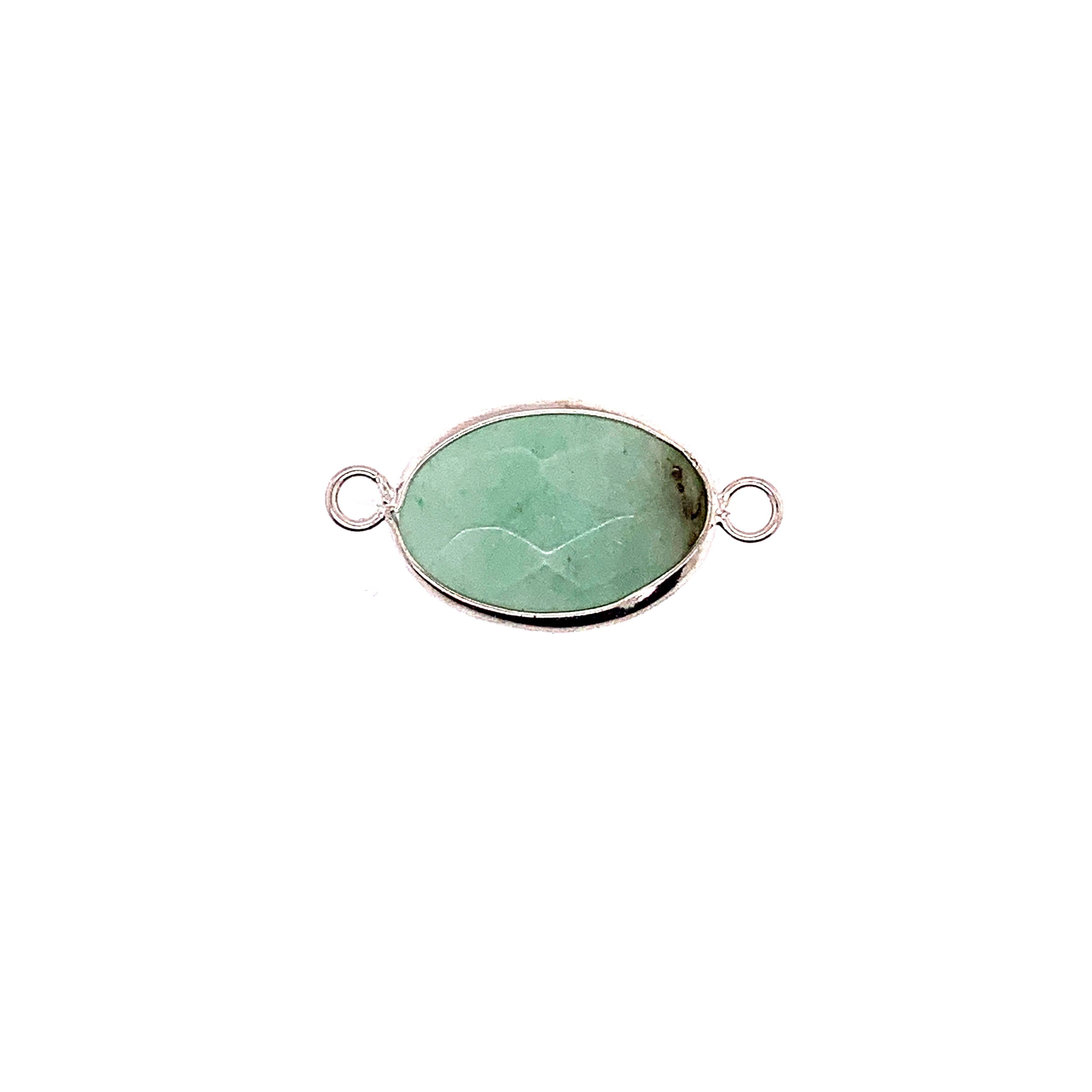 13x18mm Green Aventurine Gemstone Connector - Silver Plated
