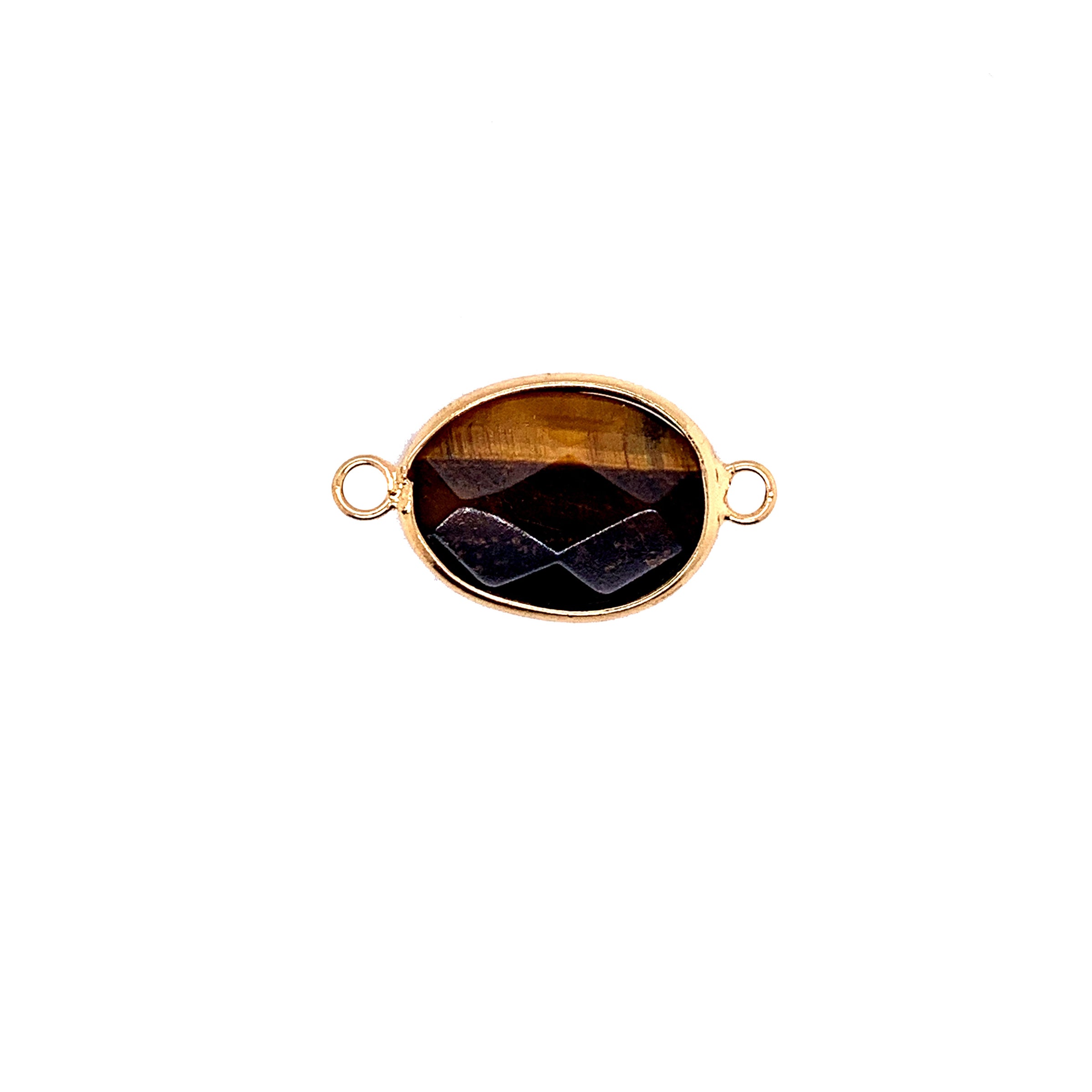 13x18mm Tiger Eye Gemstone Connector - Gold Plated