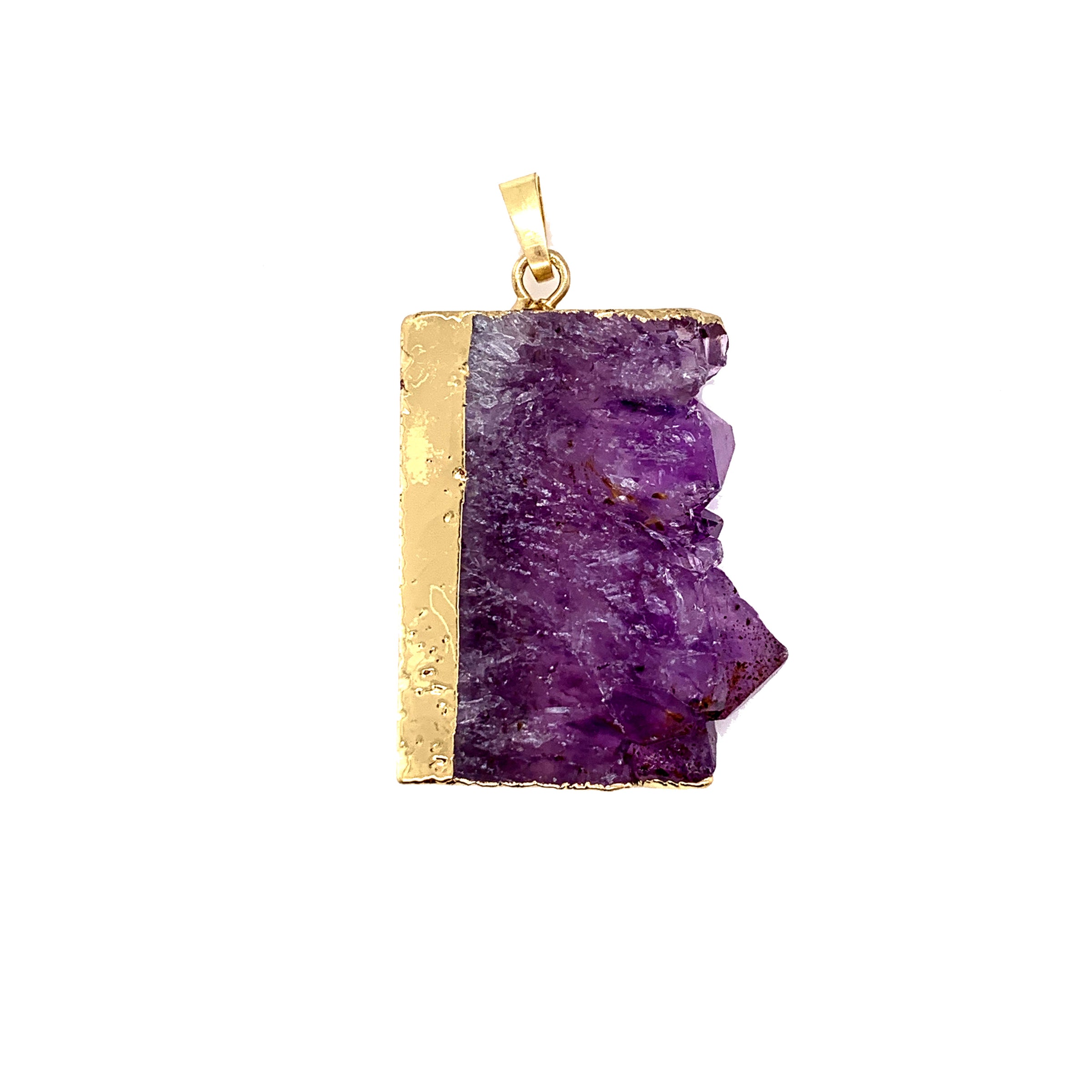Irregular Slice Amethyst Pendant - Gold Plated