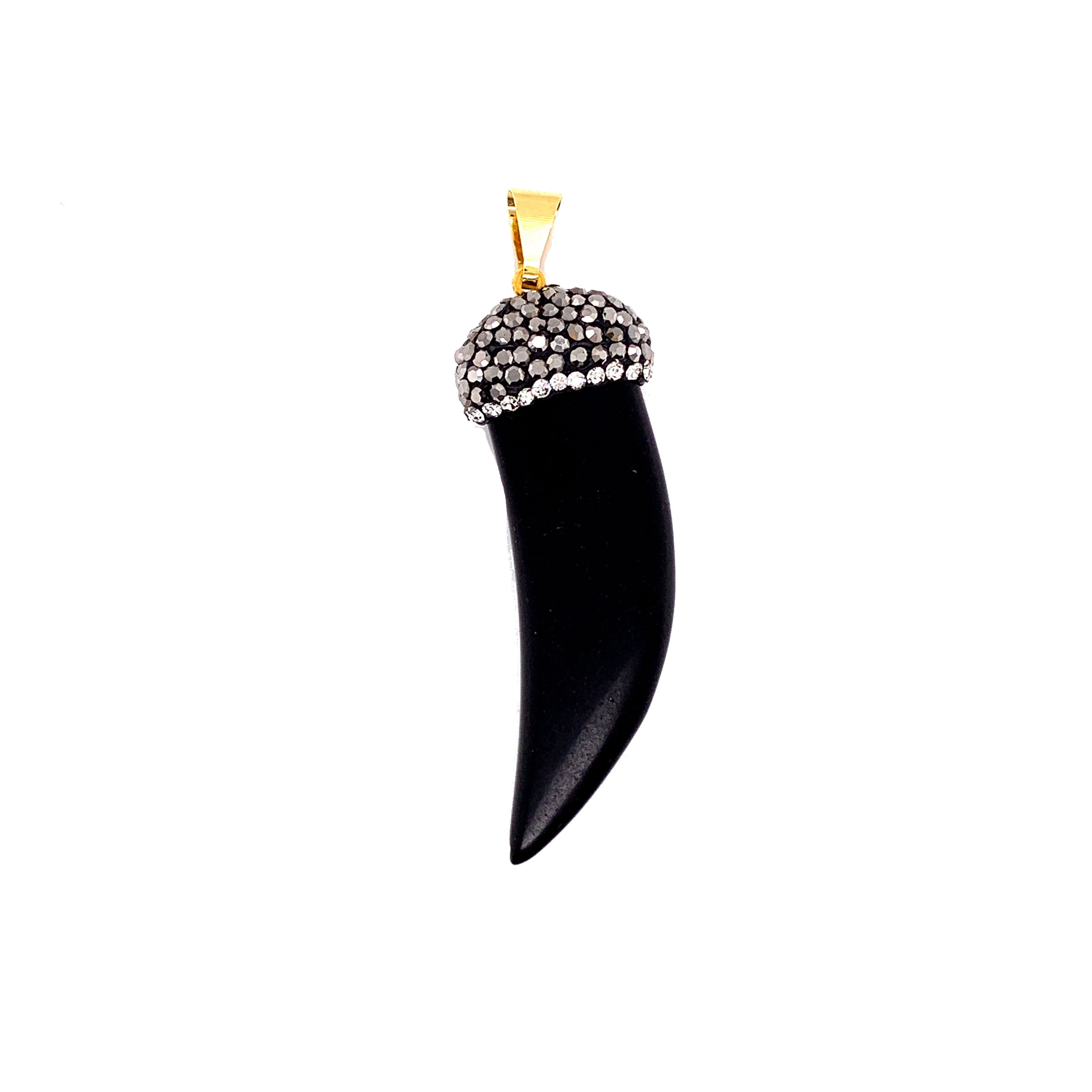 Black Turquoise Horn Pendant with Stone Cap