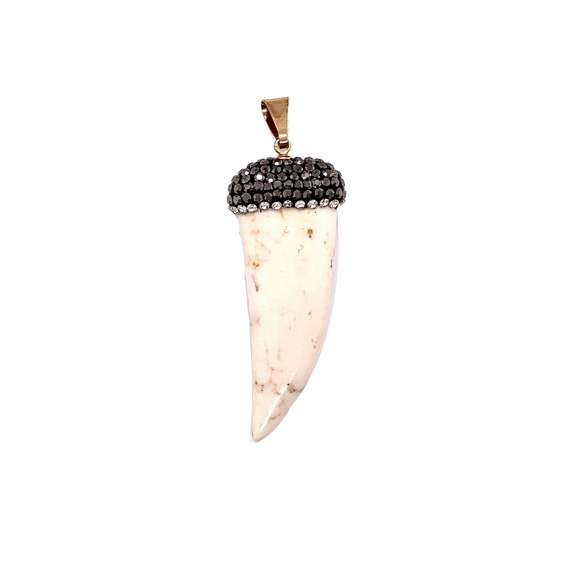 White Howlite Horn Pendant With Crystal
