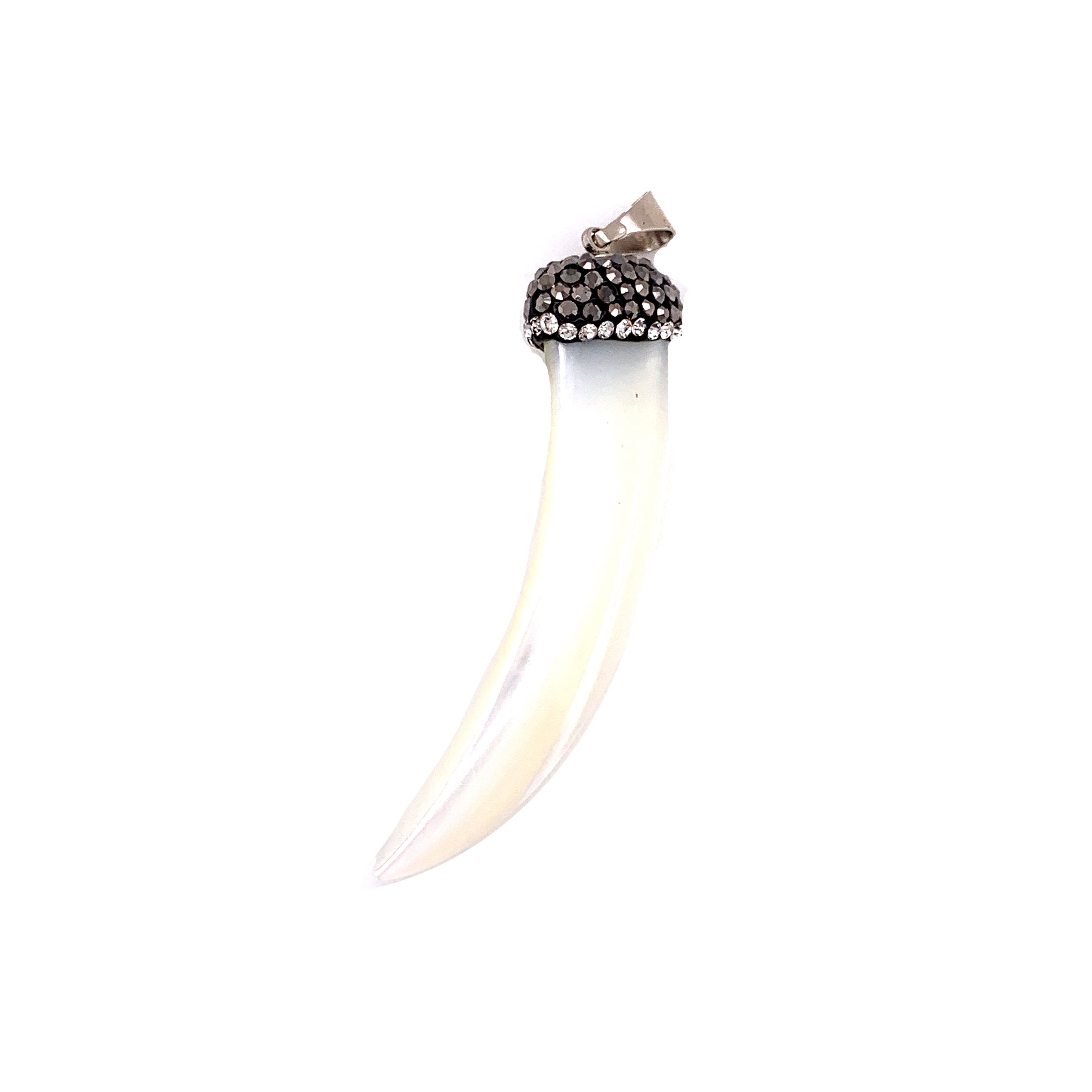 Shell Horn Pendant With Crystal with Silver Bail