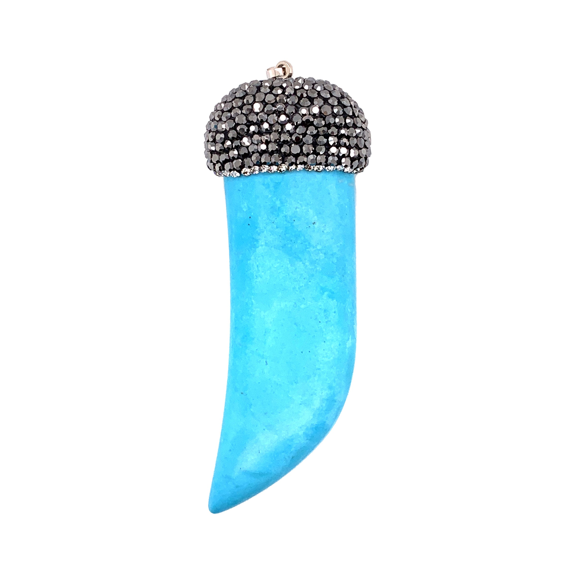 Large Turquoise Howlite Horn Pendant With Crystal