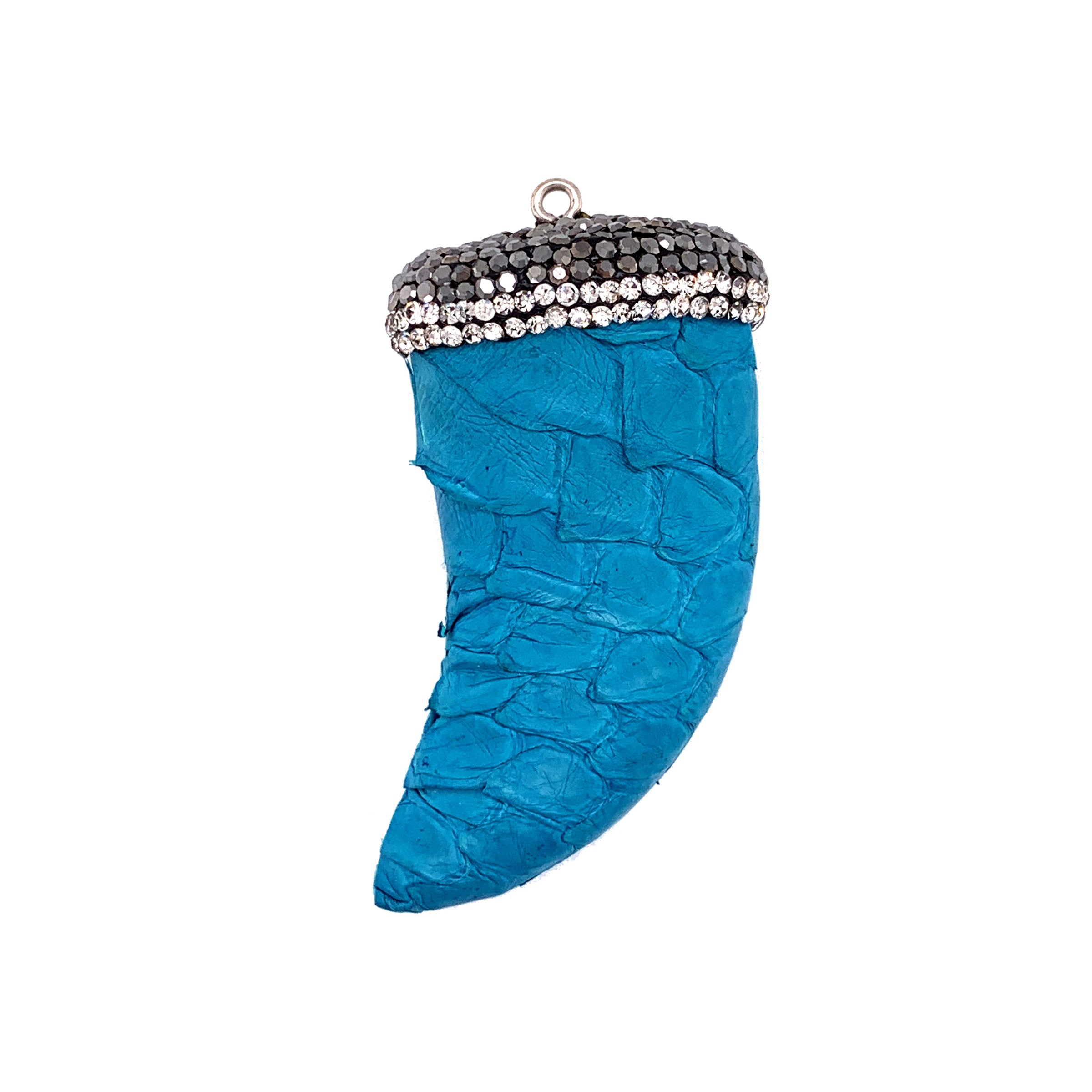Large Teal Snakeskin Tooth Pendant with Crystal