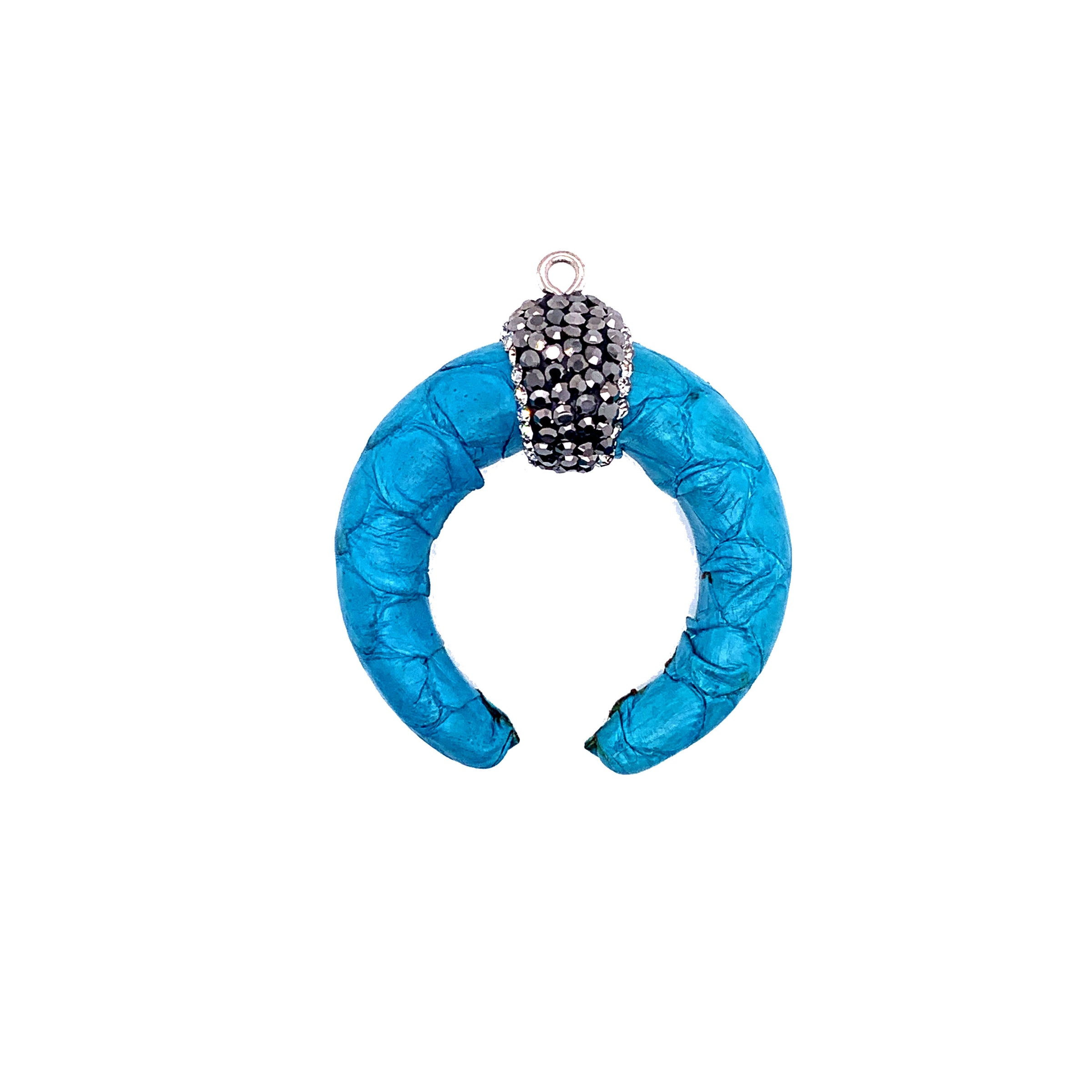 Teal Snakeprint Faux Leather Horn Pendant with Crystal