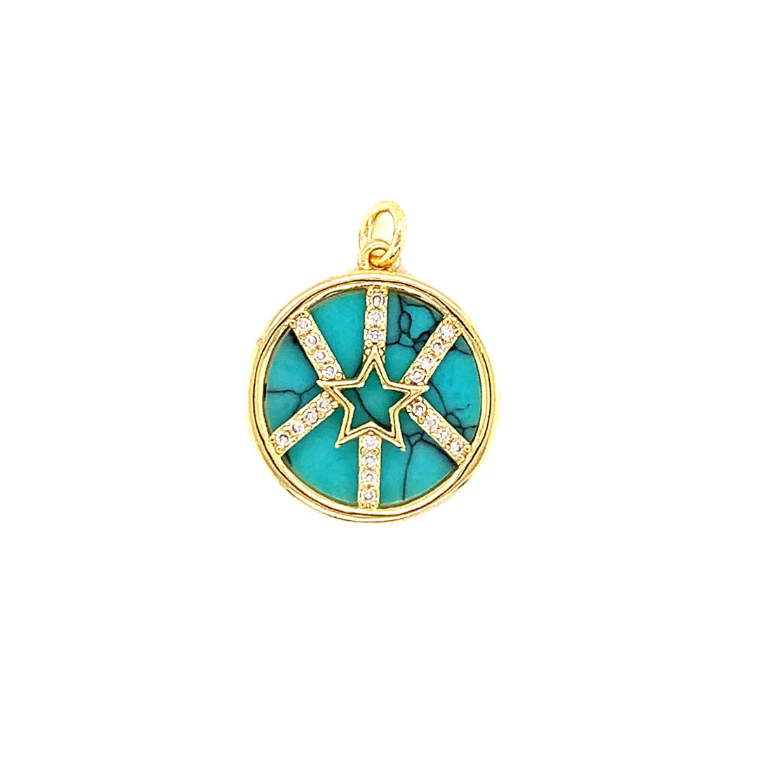 Turquoise CZ Star Pendant - Gold Plated