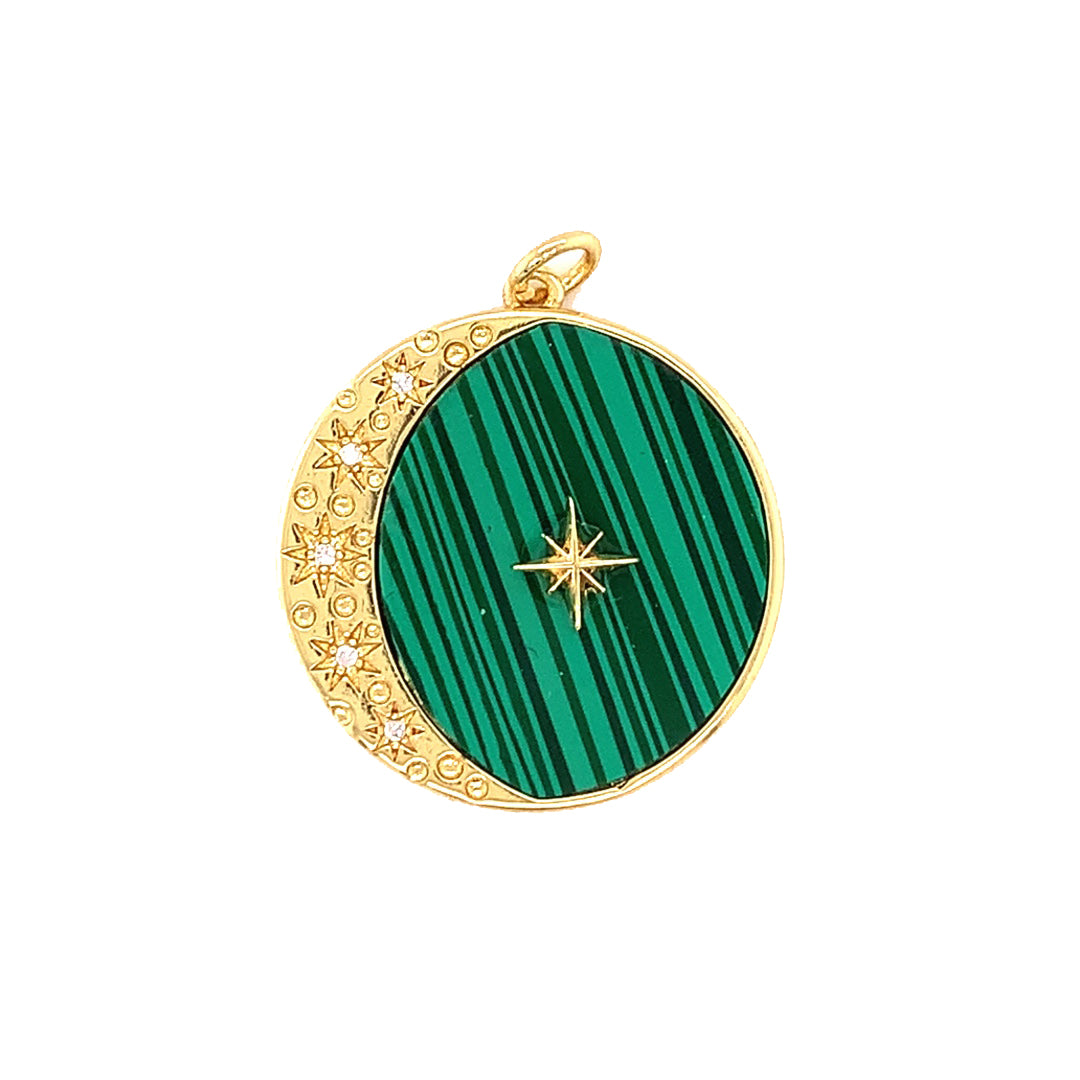 Malachite CZ Moon Pendant - Gold Plated