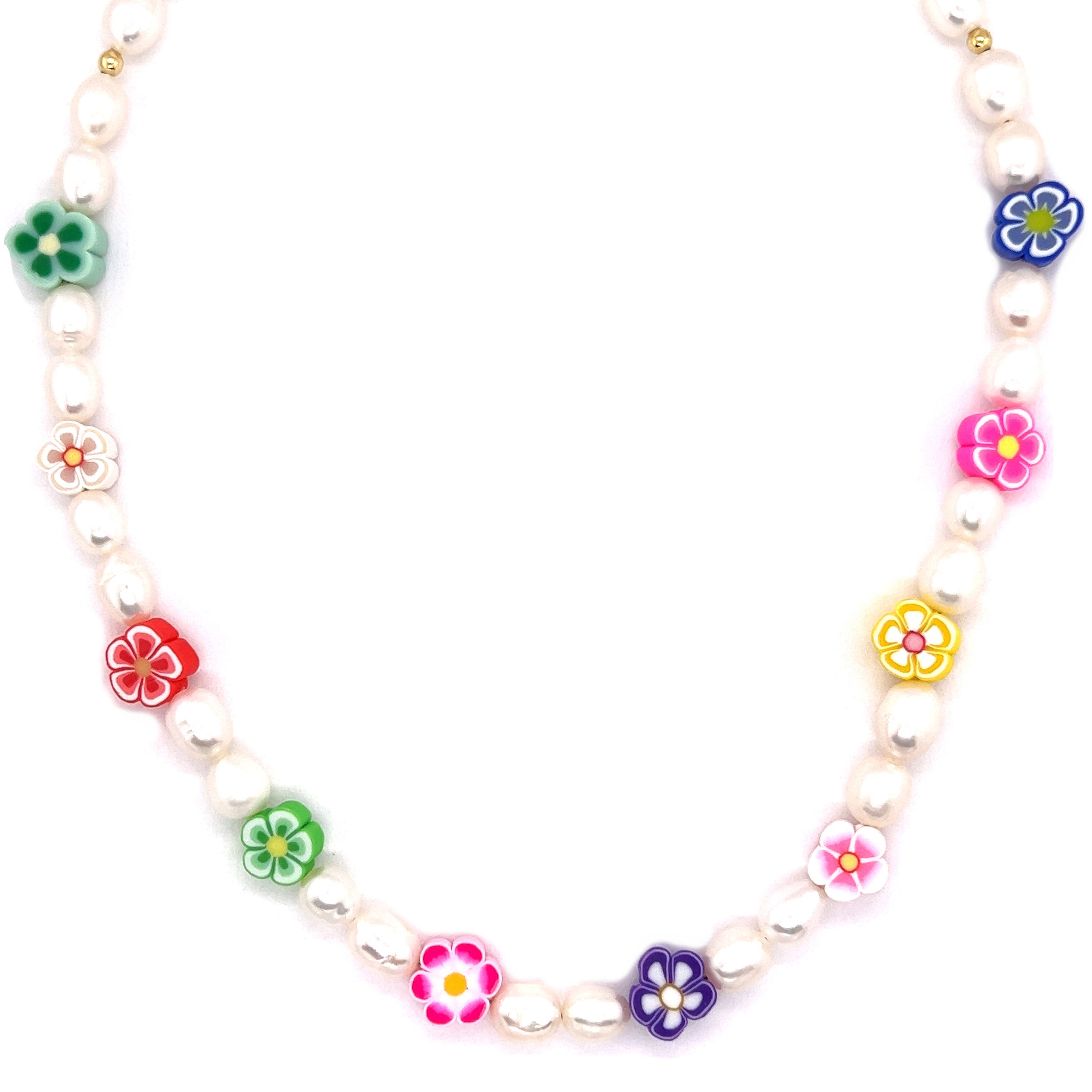 17" Freshwater Pearl & Flower Necklace with 2" Extension