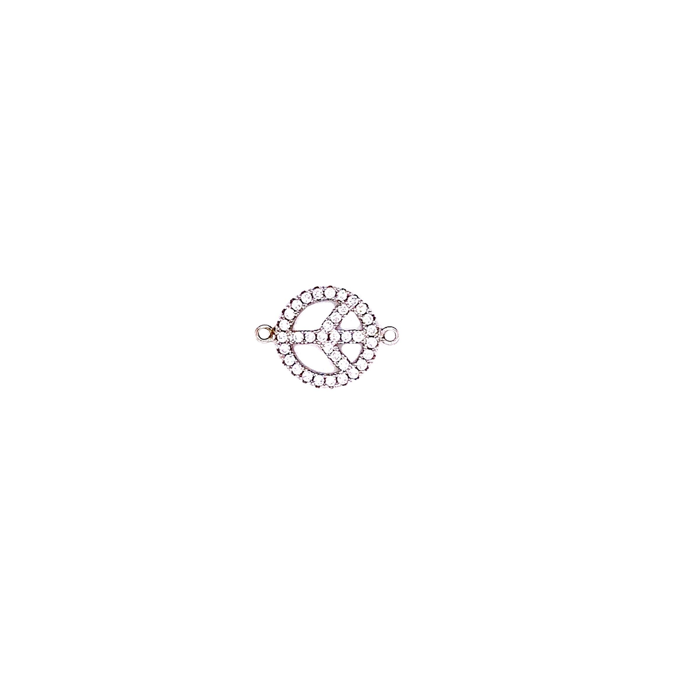 CZ Peace Sign Vertical Connector - Silver