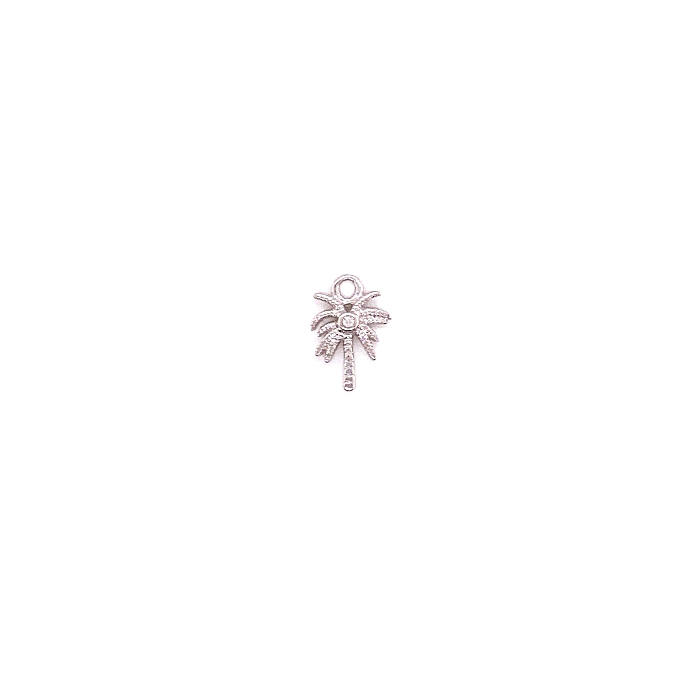 CZ Center Mini Palm Tree Charm - Silver