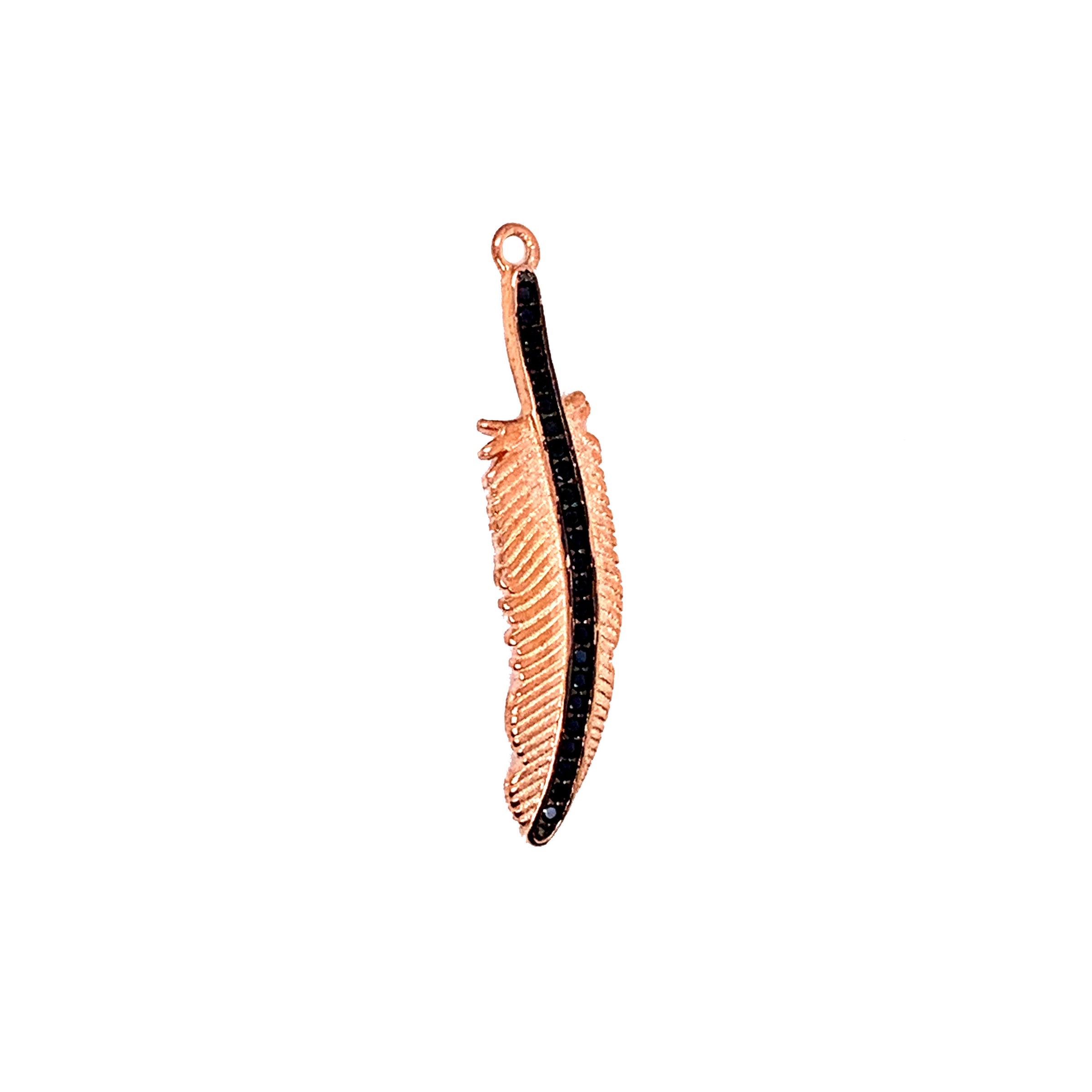 CZ Black Center Leaf  Charm - Rose Gold Plated