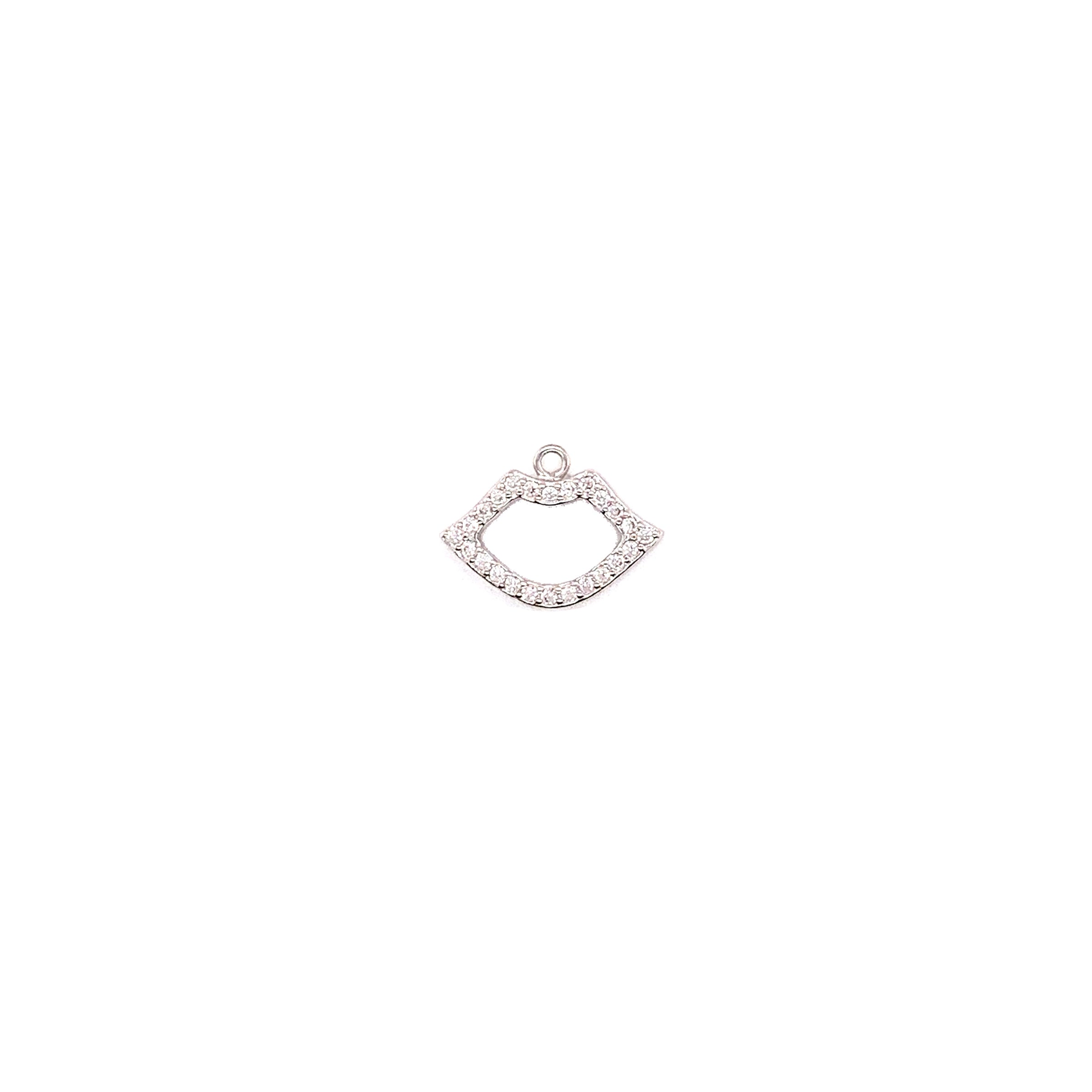 CZ Outlined Lips Charm - Silver