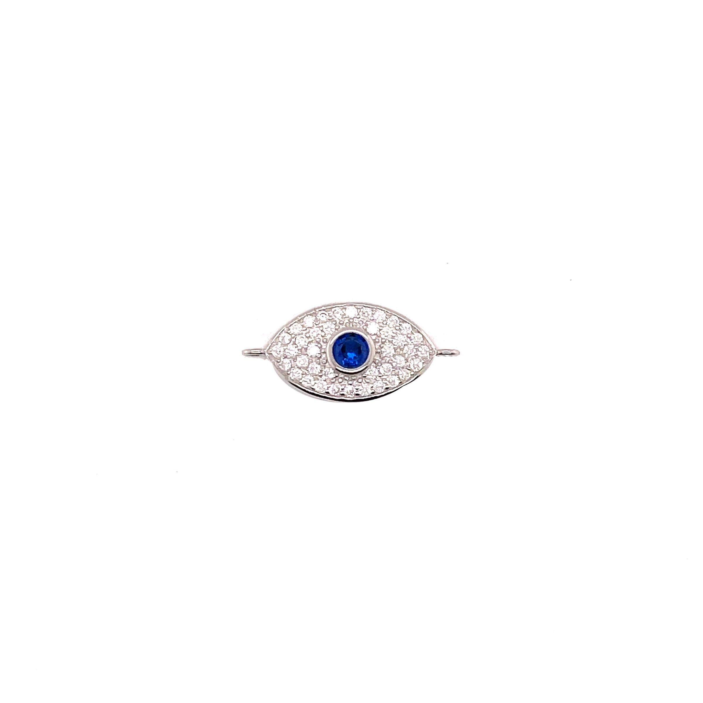 CZ 10mm Blue Center Evil Eye Connector - Silver