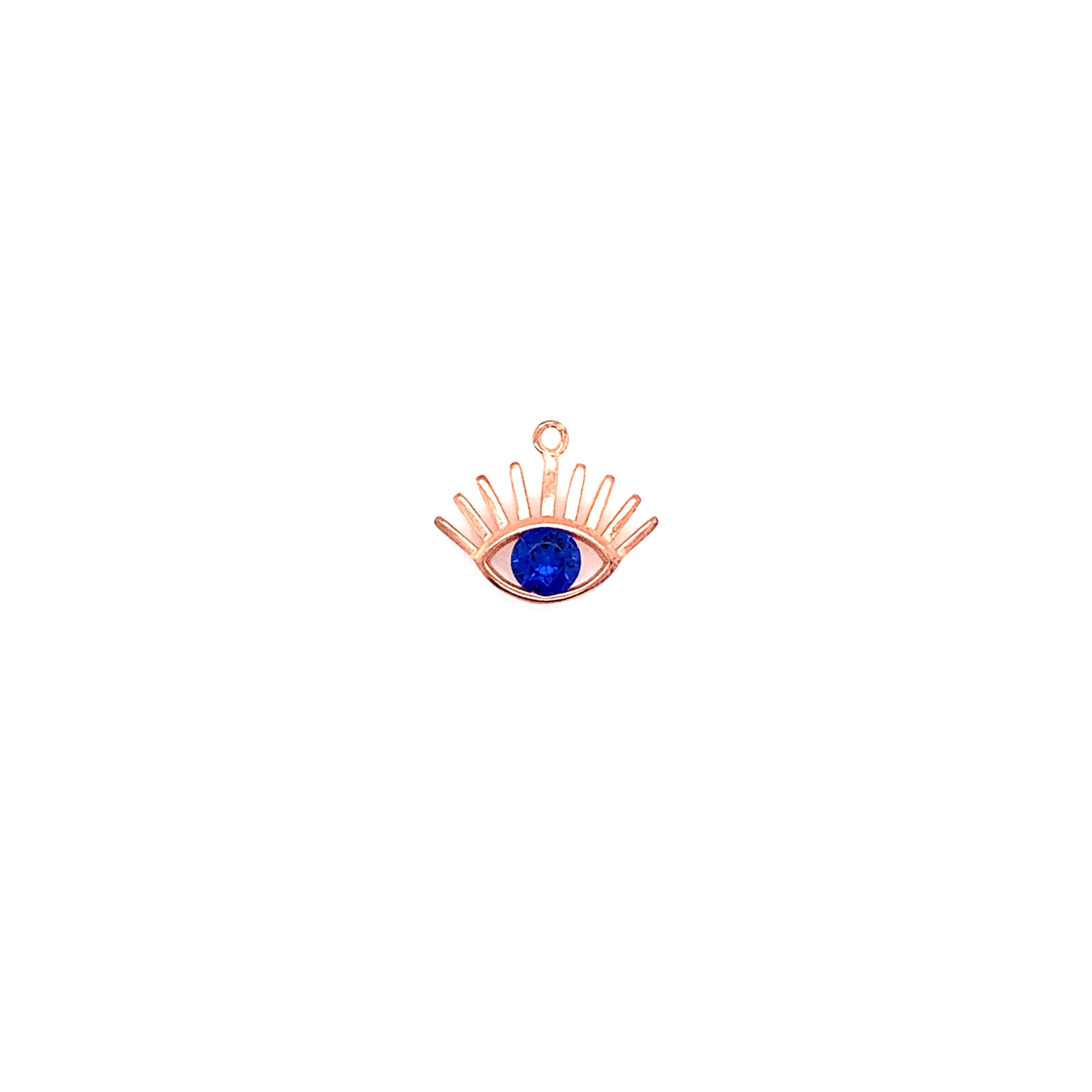 Blue CZ Center Eye With Lashes Charm -Rose Gold Plated