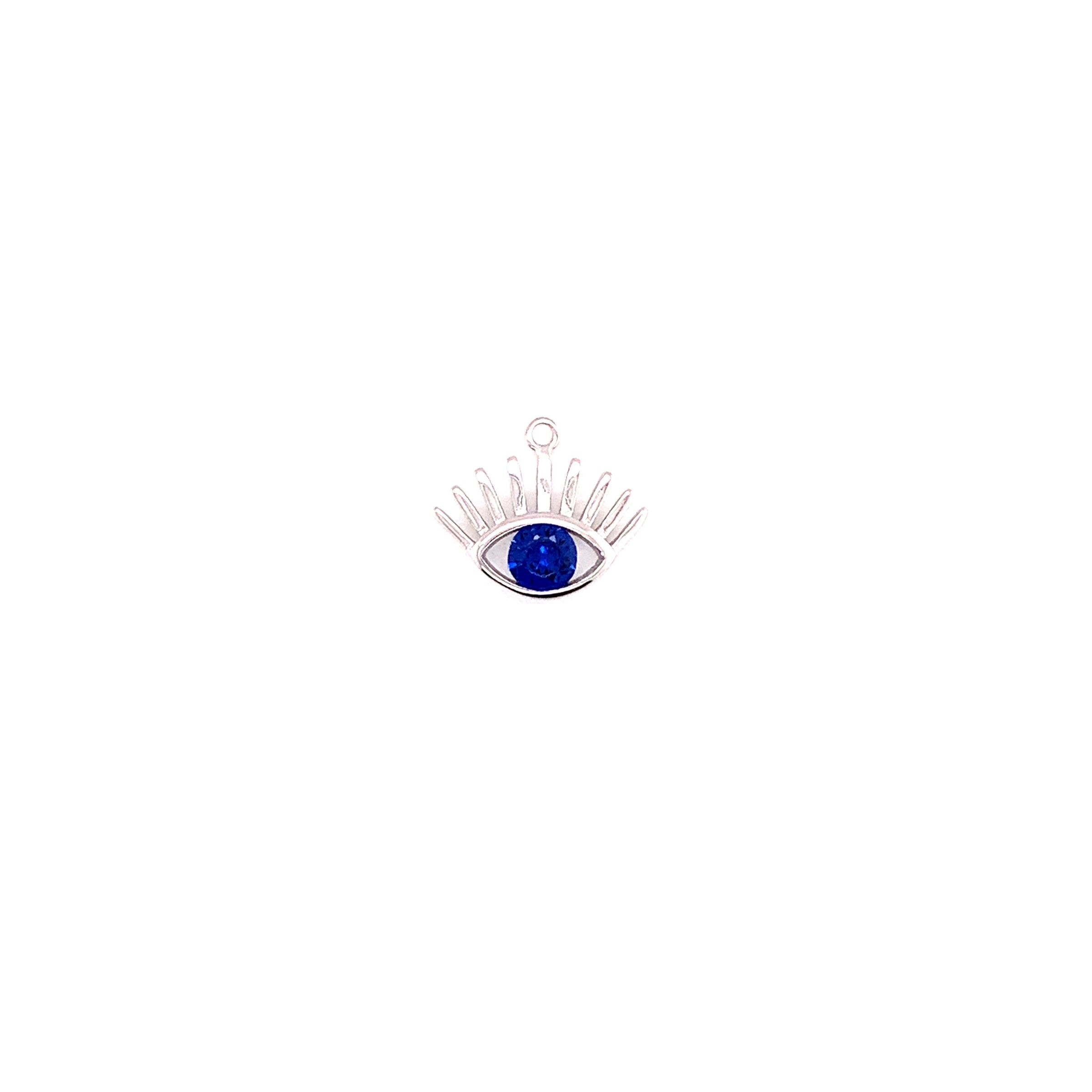 Blue CZ Center Eye With Lashes Charm - Silver