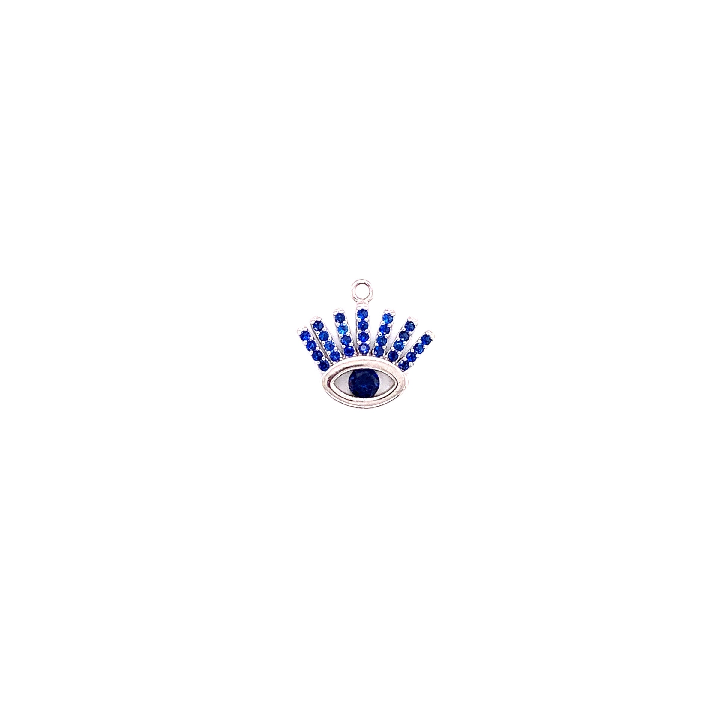 Blue CZ Center Eye With Lashes Charm - Silver
