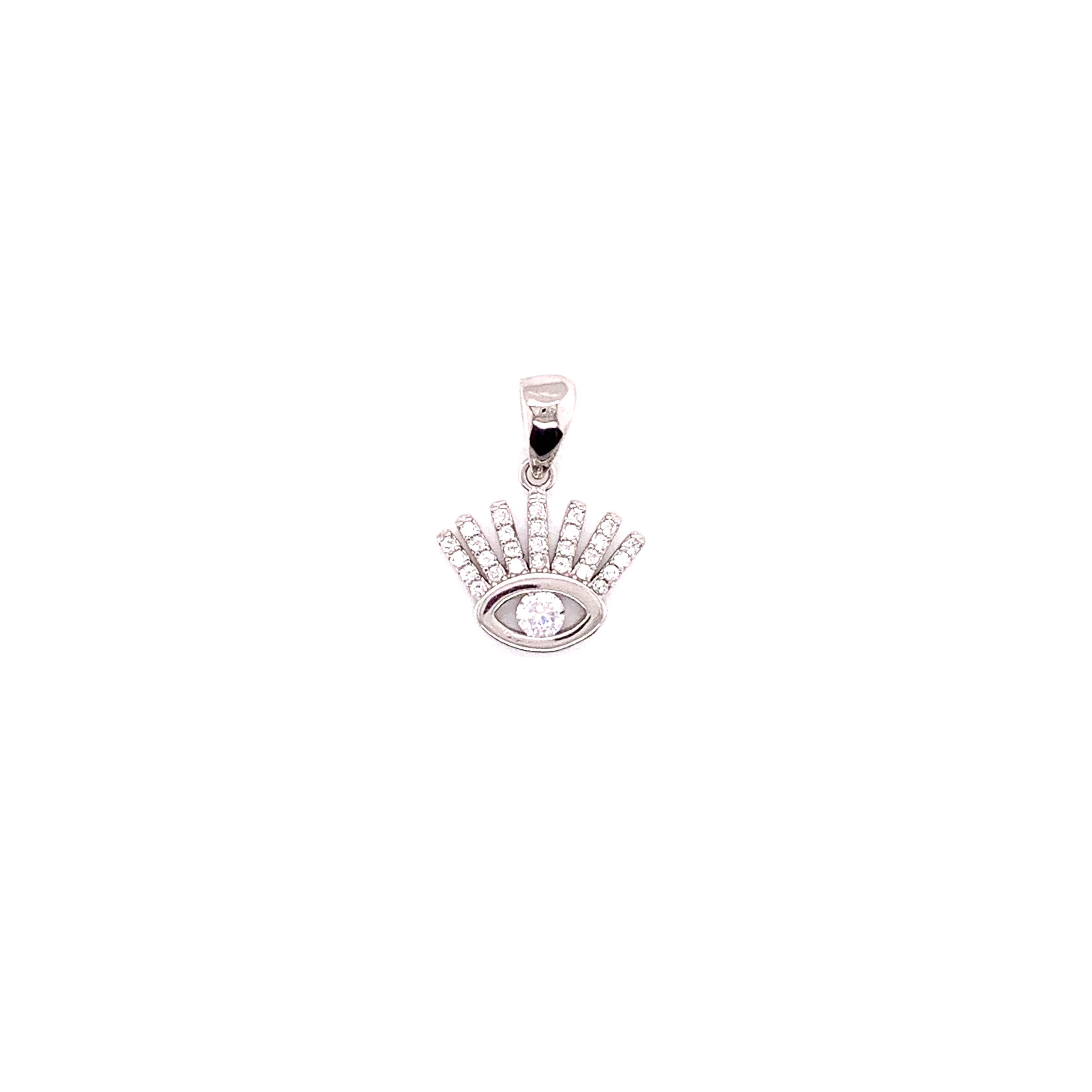 White CZ Center Eye With Lashes Charm - Silver