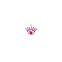 Pink CZ Center Eye With Lashes Charm - Silver