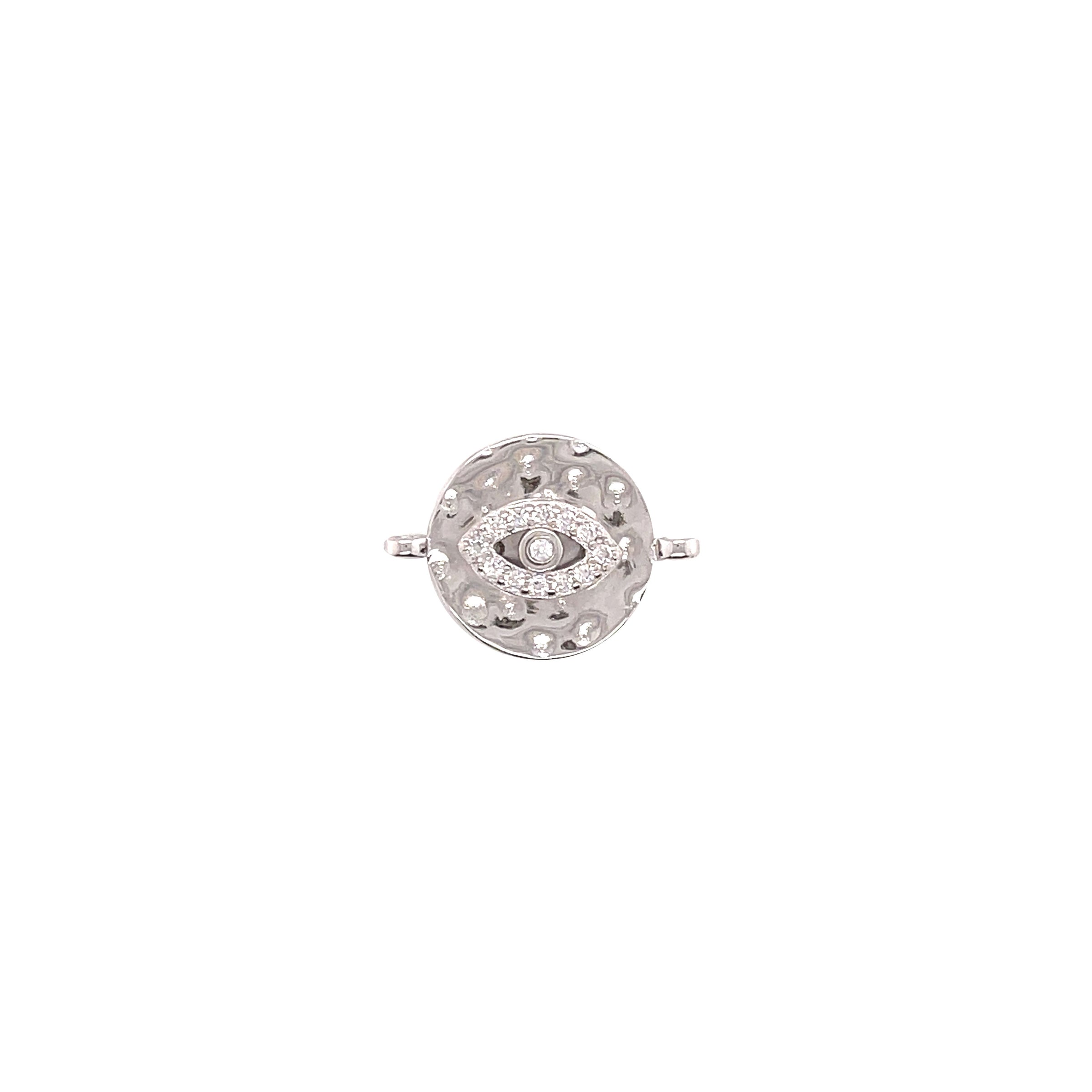 CZ Lucky Eye Hammered Plate Connector - Silver